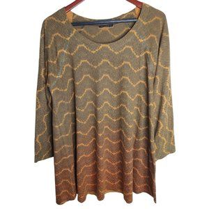 Nally & Millie Raglan Long Sleeve Tunic Top Striped Brown Orange Fade Women's Lg